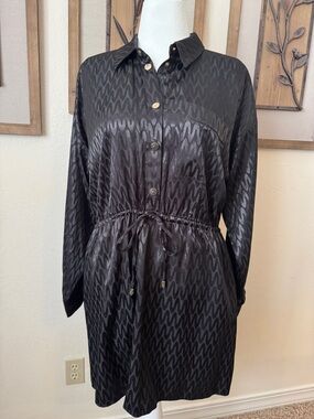 River Island Black Satin Dress with Drawstring Waist